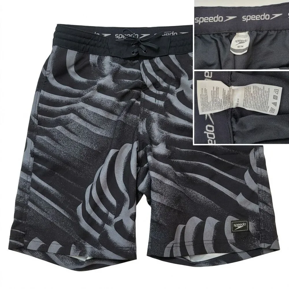 Speedo Men's Medium Board Shorts Swim Trunks Black Gray Graphic Board Shorts